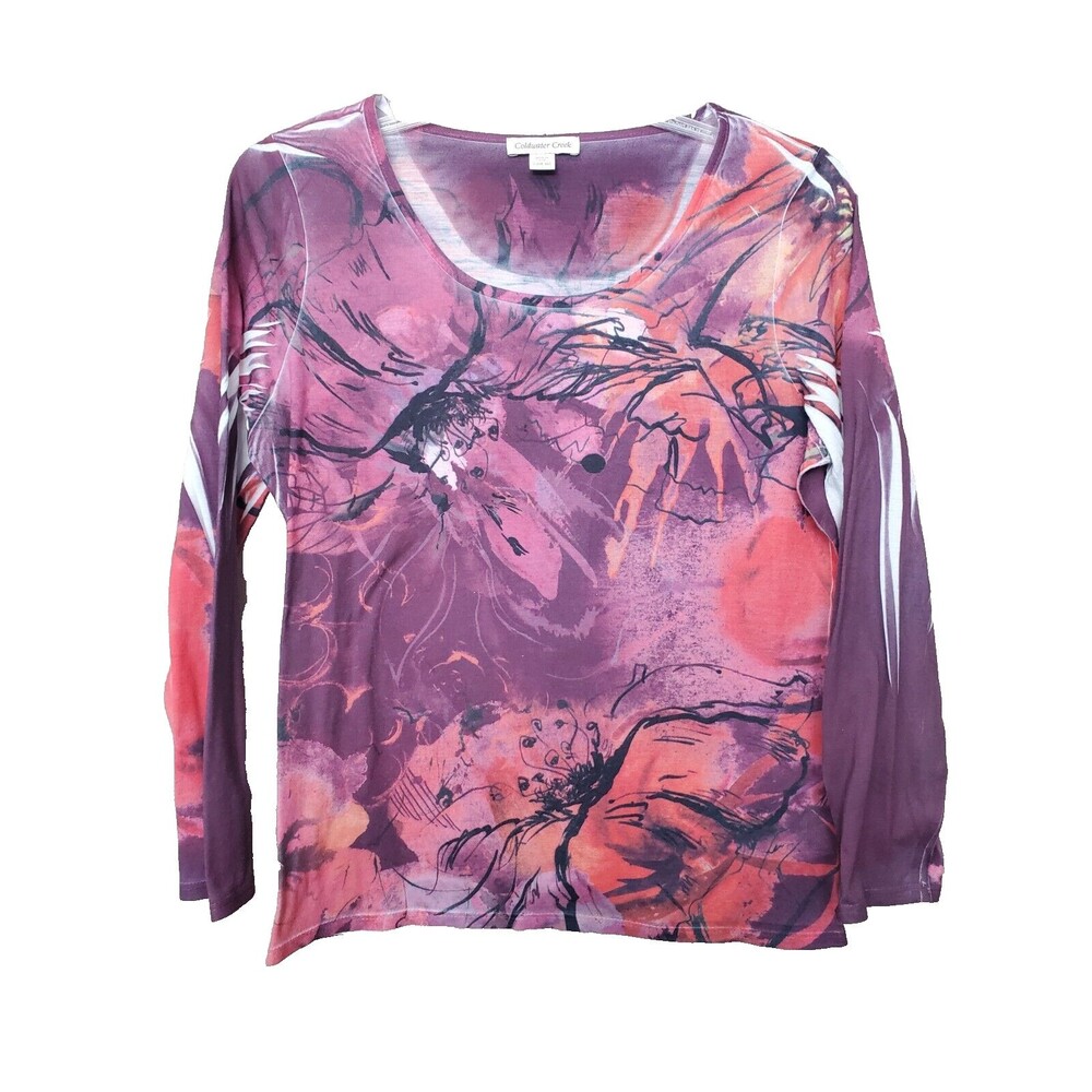 Coldwater Creek Scoop Neck Long Sleeve T-Shirt Artsy Art to Wear Size Large